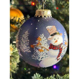 Vintage Holiday Time Blue Glass Snowman Christmas Ornaments Set Of 4